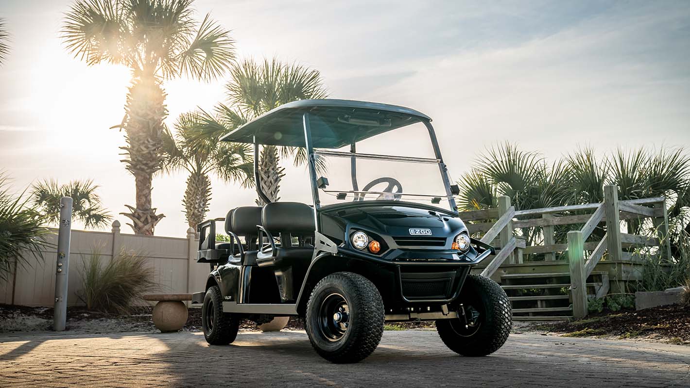An E-Z-GO golf cart in full view