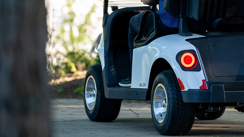 LED taillights of an E-Z-GO Valor golf cart.