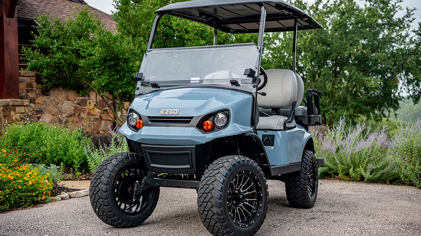 A front view of the E-Z-GO Express S4 golf cart.