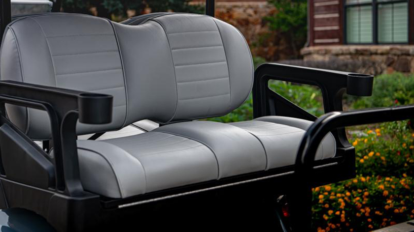 A view of the rear seats included with the Express S6 golf cart.