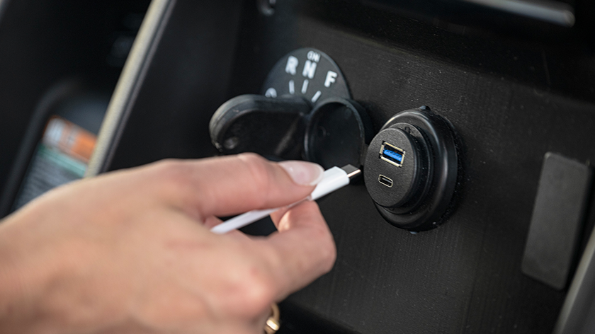 Charging port on dash of E-Z_GO vehcile