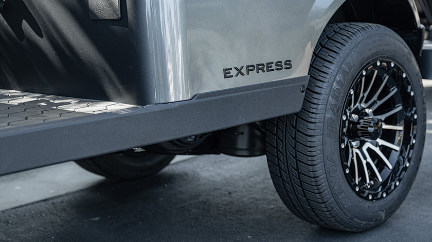 side of express 4 close up showing express badge and tires
