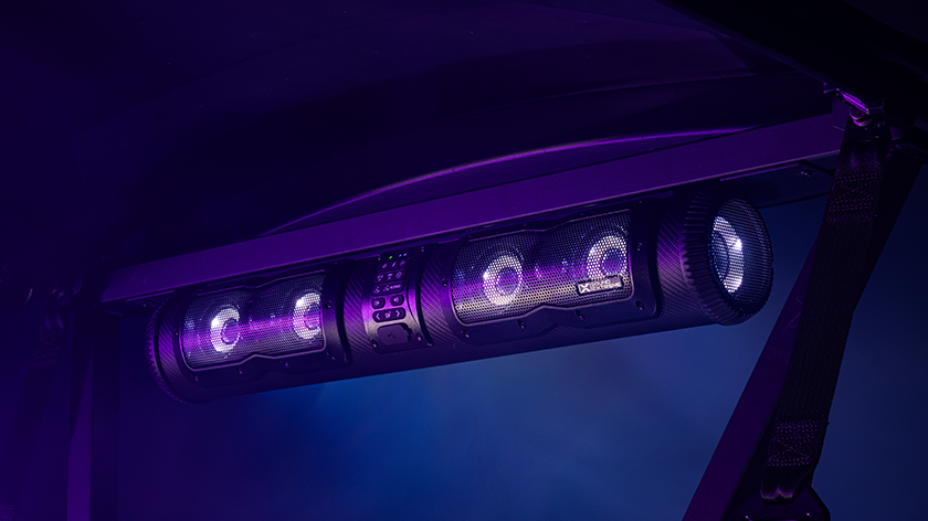 ECOXGEAR 28" Soundbar installed in an E-Z-GO golf cart