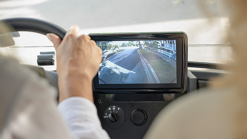 Backup camera view on the Express 6 screen part of the technology package