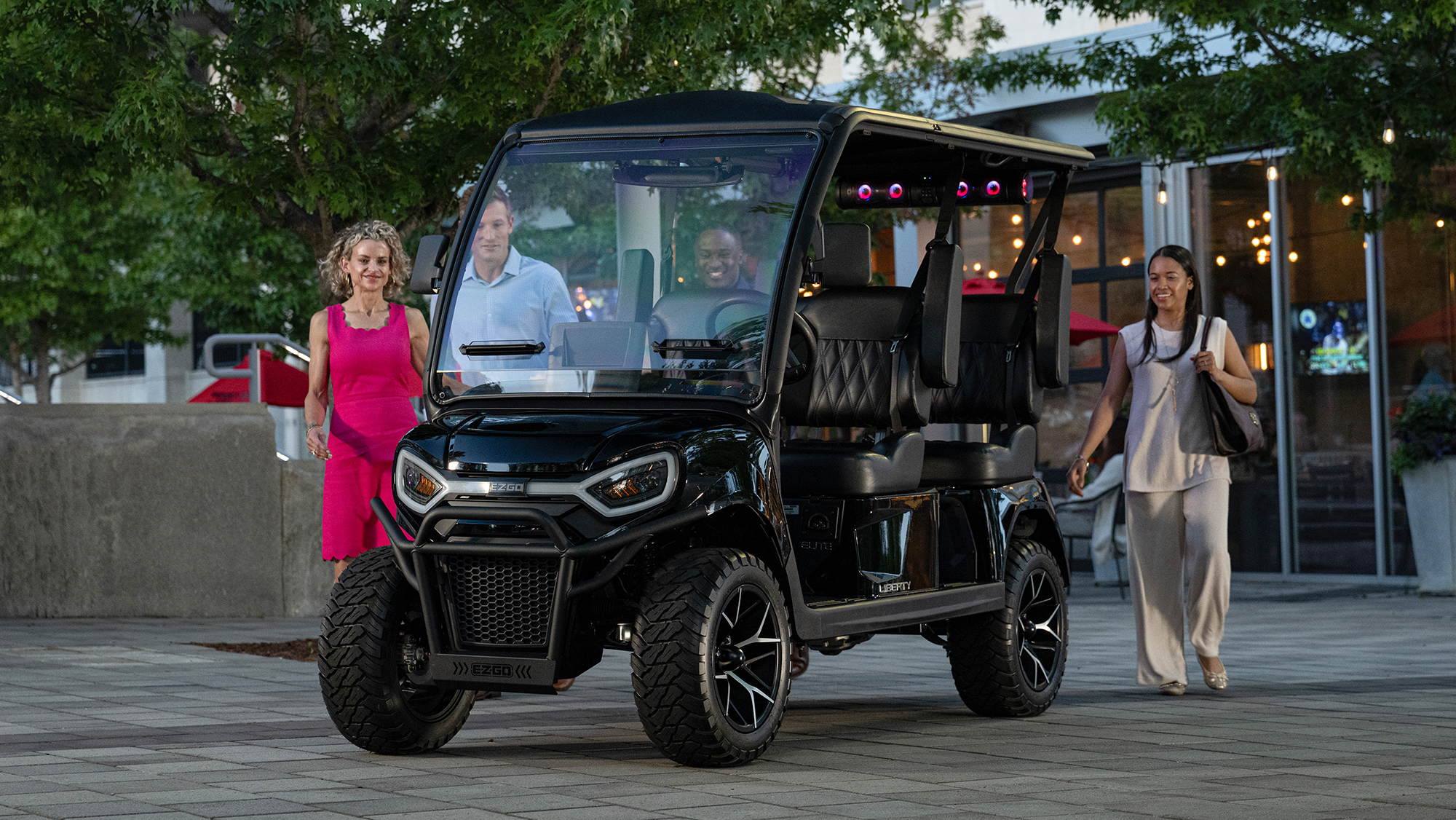 E-Z-GO Liberty 4F electric golf cart with four forward facing seats