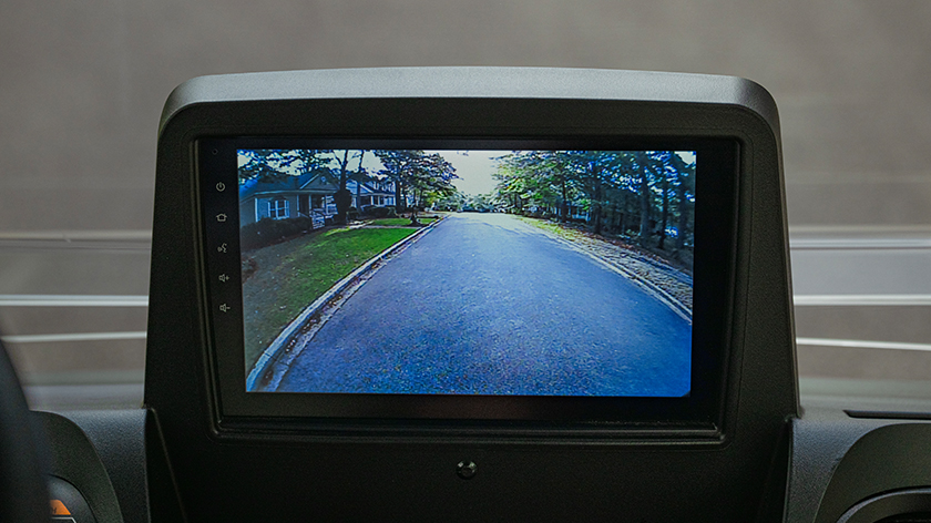 E-Z-GO technology package with the 10" screen showing the backup camera POV