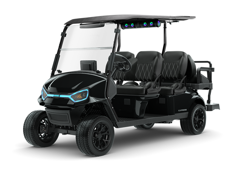 E-Z-GO's six-passenger golf cart, electric or gas cart the E-Z-GO Express 6