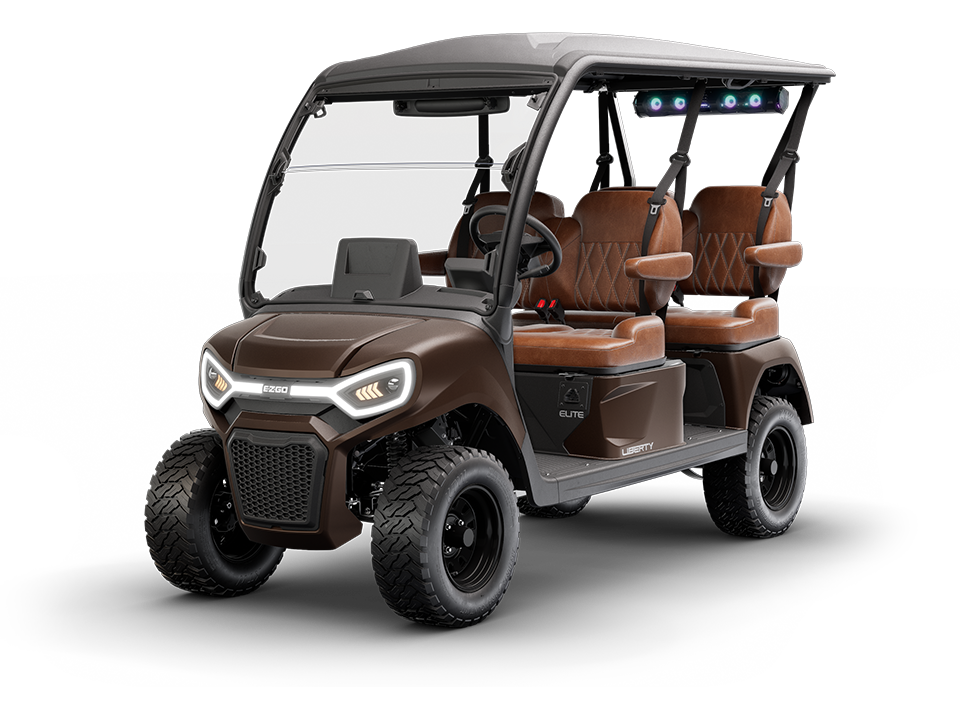 The E-Z-GO Liberty 4F is a four-forward four passenger gas or electric golf cart