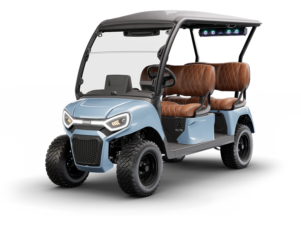The E-Z-GO Liberty 4F is a four-forward four passenger gas or electric golf cart