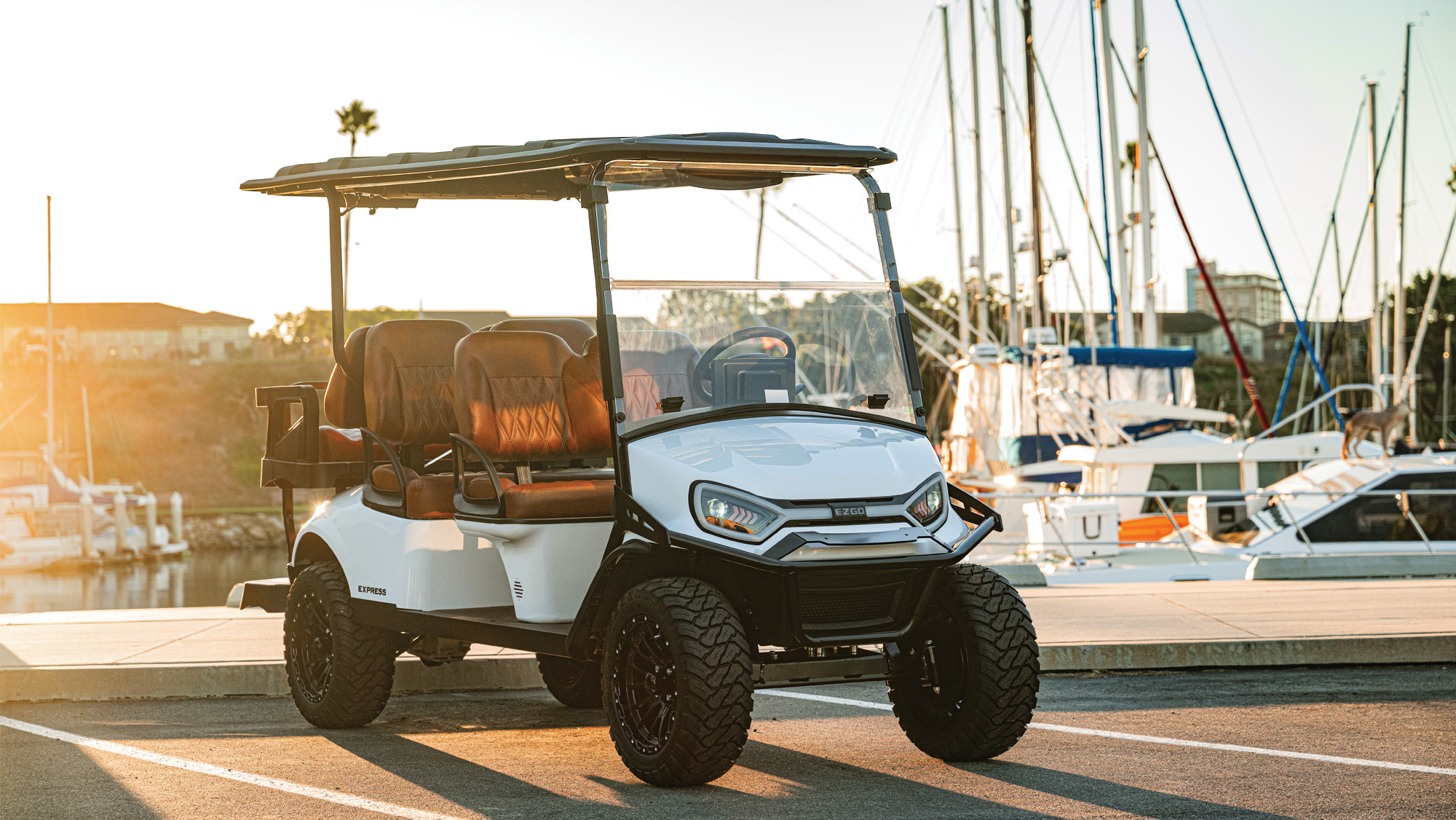 E-Z-GO's six-passenger golf cart, electric or gas cart the E-Z-GO Express 6